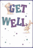 A radiant scene unfolds on this get well card beloved by New Eltham residents: two irresistible friends-a gentle teddy bear and a floppy-eared puppy-are caught mid-celebration, joyfully supporting the vivid 'Get Well' lettering rising between them. Indigo and teal hues in the text echo the lively flora we arrange for local deliveries, while playful stars in shades of sapphire and amethyst scatter across a soft cream canvas, infusing the design with whimsical light. The illustrated bear's fur appears plush and comforting, while the puppy's velvety ears give the impression of a gentle nuzzle, like the reassuring touch of a neighbour or family member. The overall palette feels both soothing and uplifting, perfectly capturing the spirit of community care found in New Eltham-whether along Sidcup Road or near local shops. This card does more than send a message-it radiates genuine warmth, gentle optimism, and an infectious sense of hope that brightens anyone's day, just like a bespoke bouquet prepared with love by local florists.